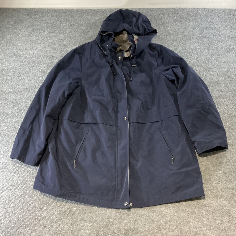 Nautica Mens Navy Blue Hooded Rain Jacket Plaid Lined Full Zip Size 1X